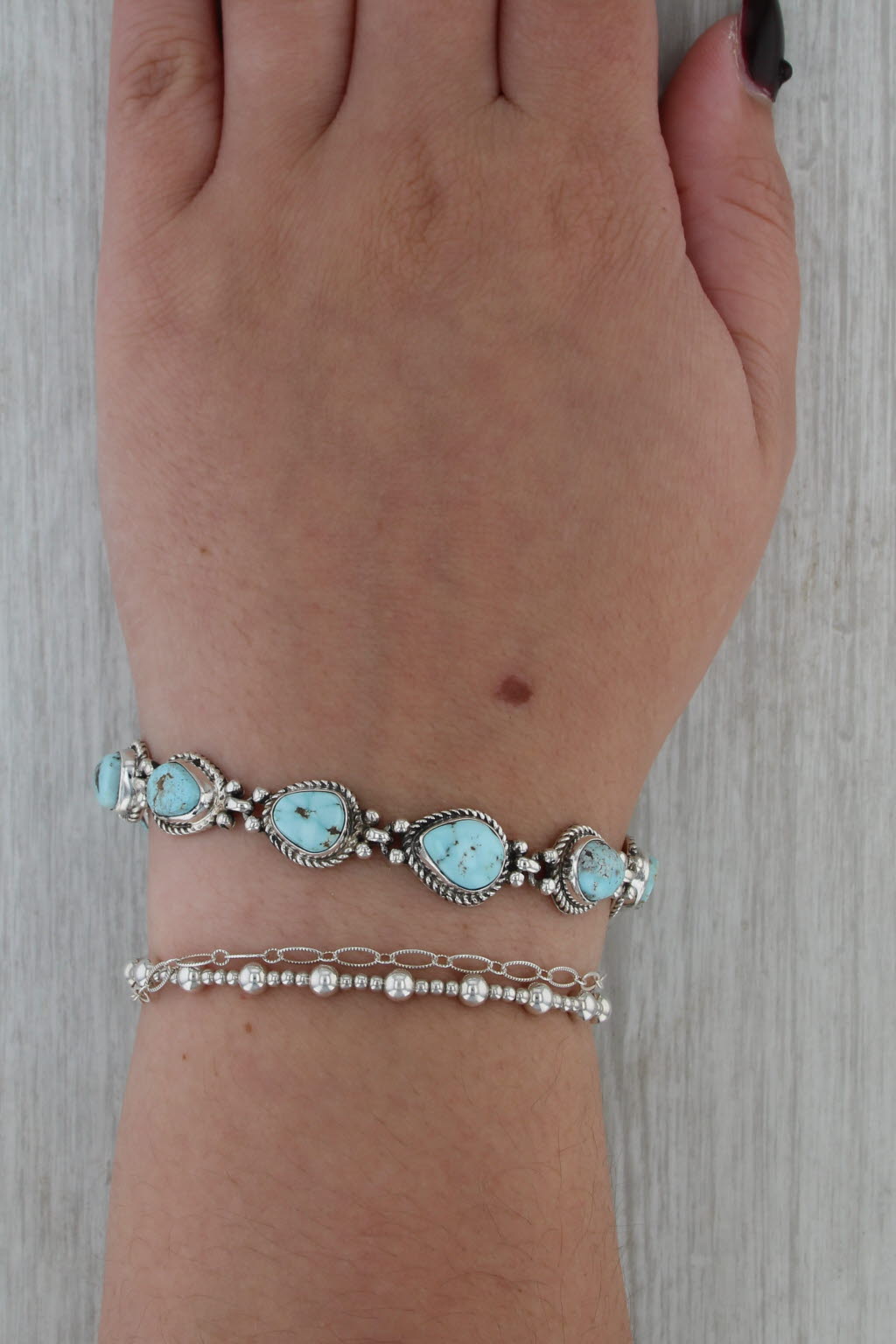 Turquoise Pear Link Bracelet Sterling Silver 6.5" 10.5mm Toggle Clasp