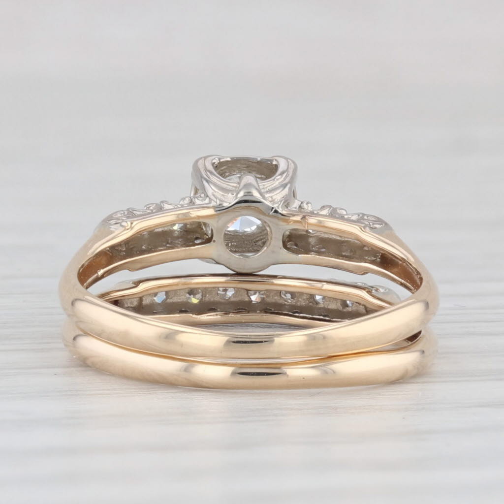 Light Gray 0.19ctw Vintage Diamond Engagement Ring Wedding Band Bridal Set 14k Gold Size 6