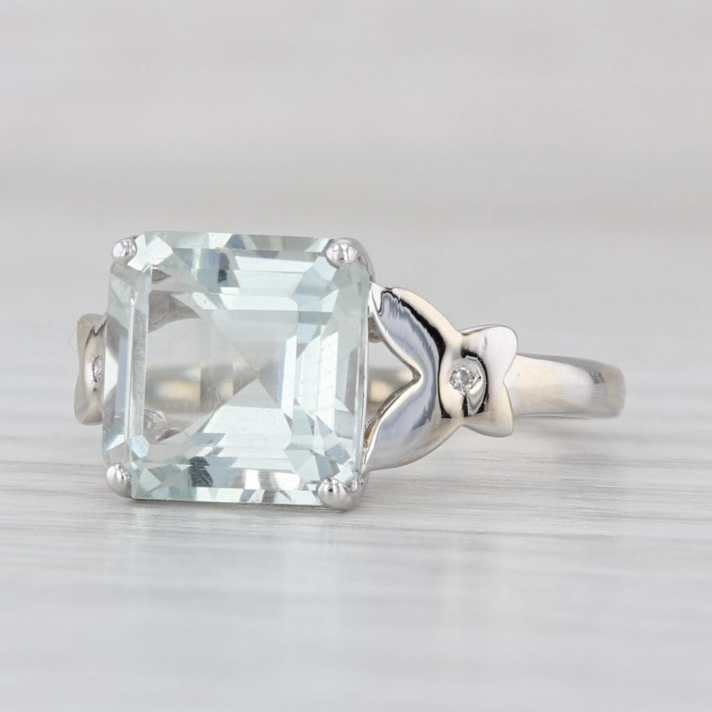 3.80ct Prasiolite Green Amethyst Ring 10k White Gold Size 7 Diamond Accents