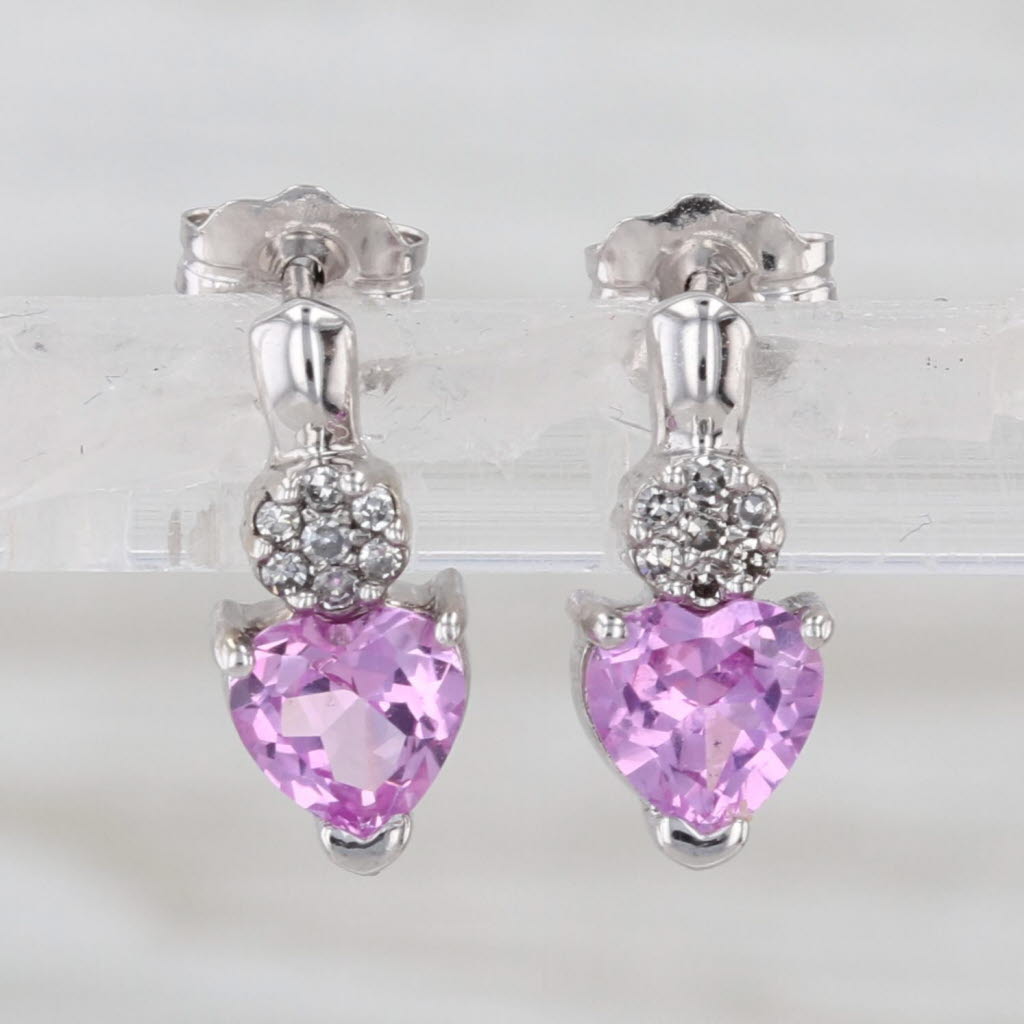 1.23ctw Lab Created Sapphire Heart Diamond Stud Earrings 10k White Gold Studs