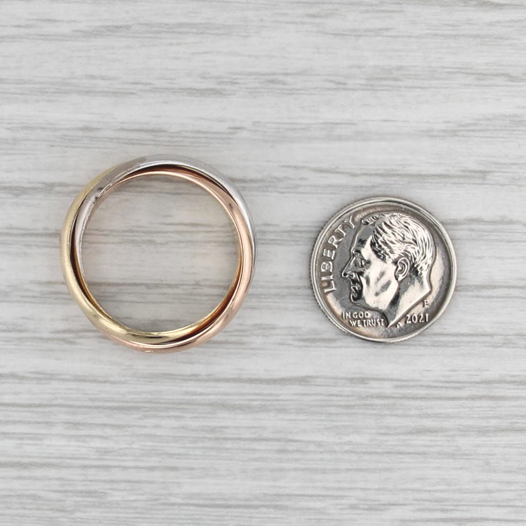 Cartier 3-Band Tri-Toned Puzzle Ring 18k Yellow White Rose Gold Size 8.5 / 58