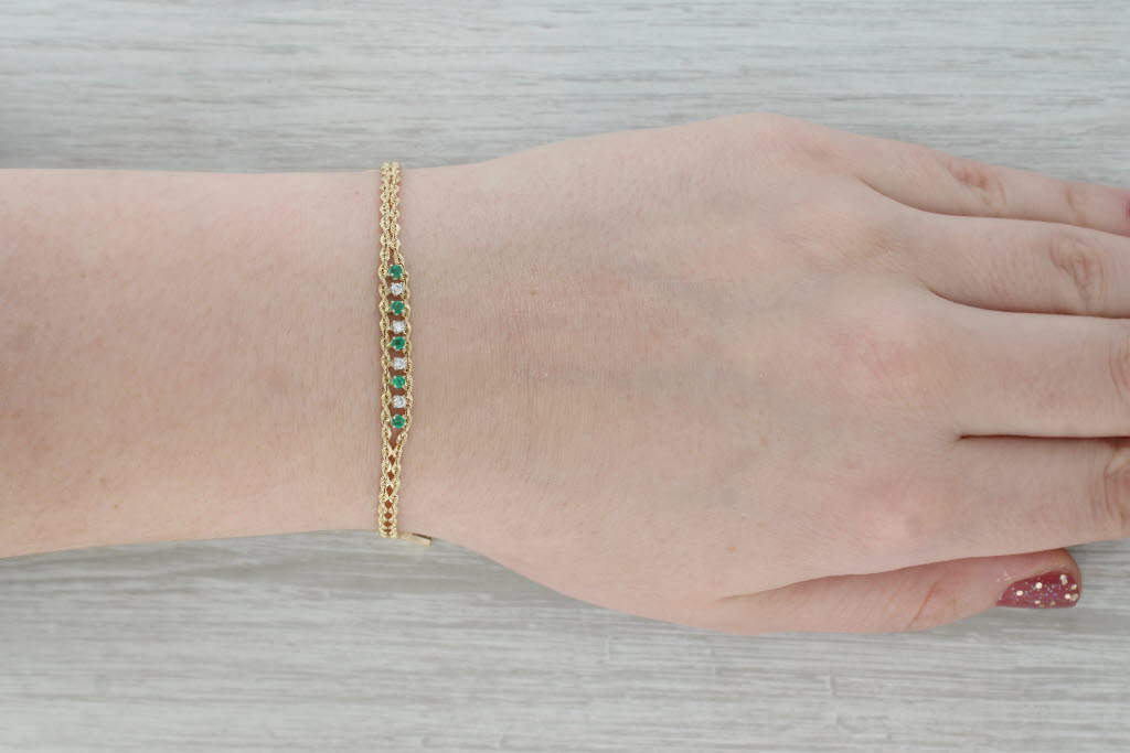 Dark Gray 0.30ctw Emerald Diamond Rope Chain Bracelet 14k Yellow Gold 7"