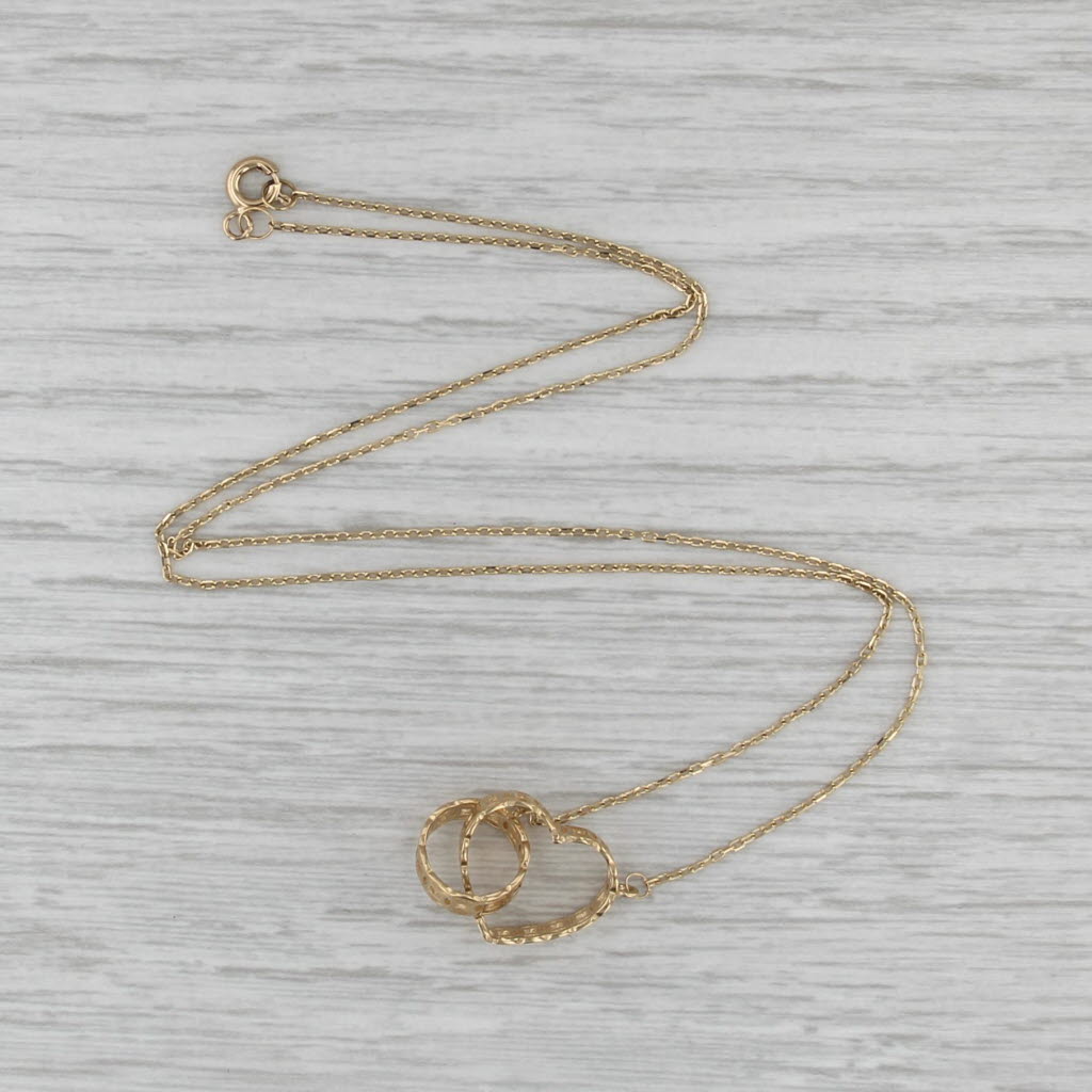 Interlocking Hearts Necklace 18k Yellow Gold 17.5" Cable Chain