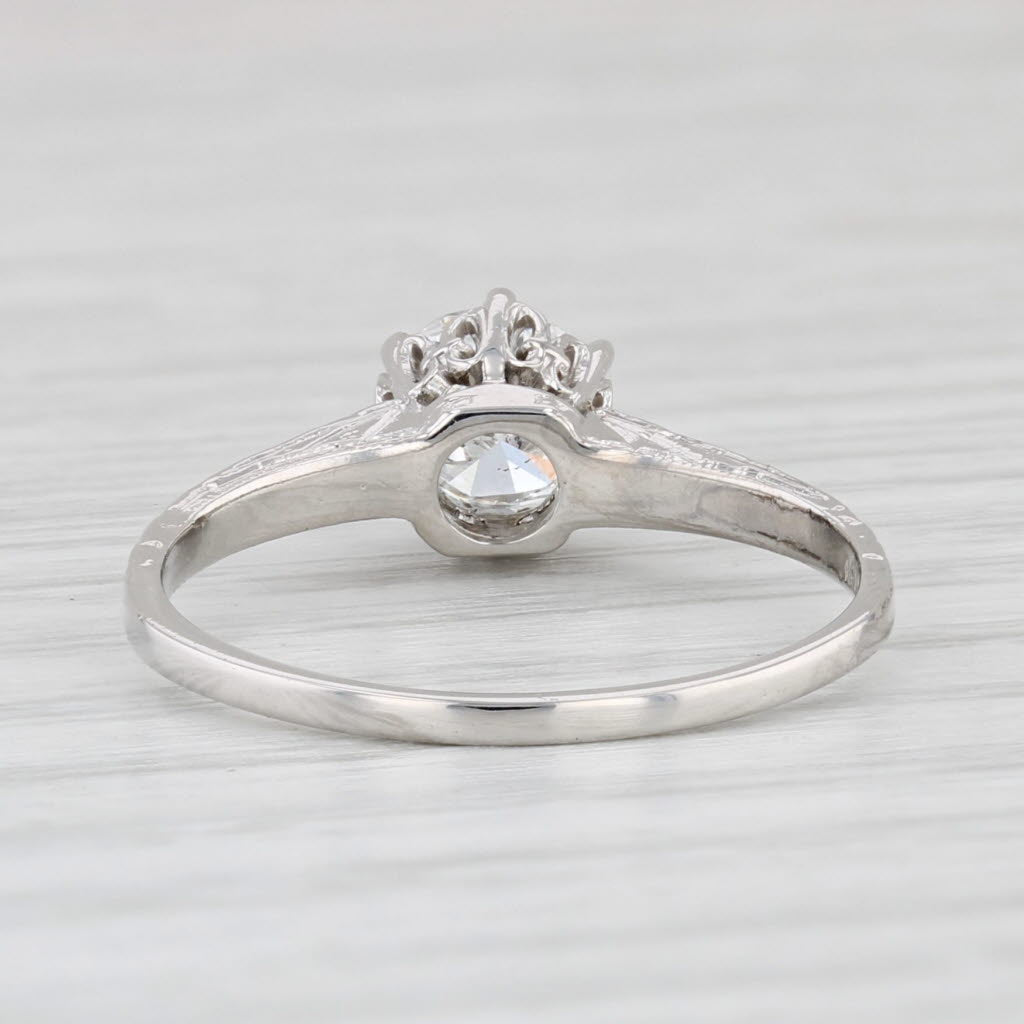 Light Gray Antique Diamond Solitaire Engagement Ring 14k White Gold Floral Band Size 6.25