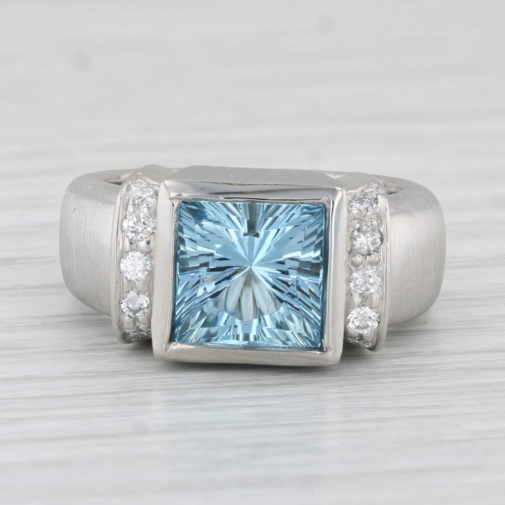 Light Gray 2.45ctw Aquamarine Diamond Ring Platinum Size 6.75 Brushed Finish