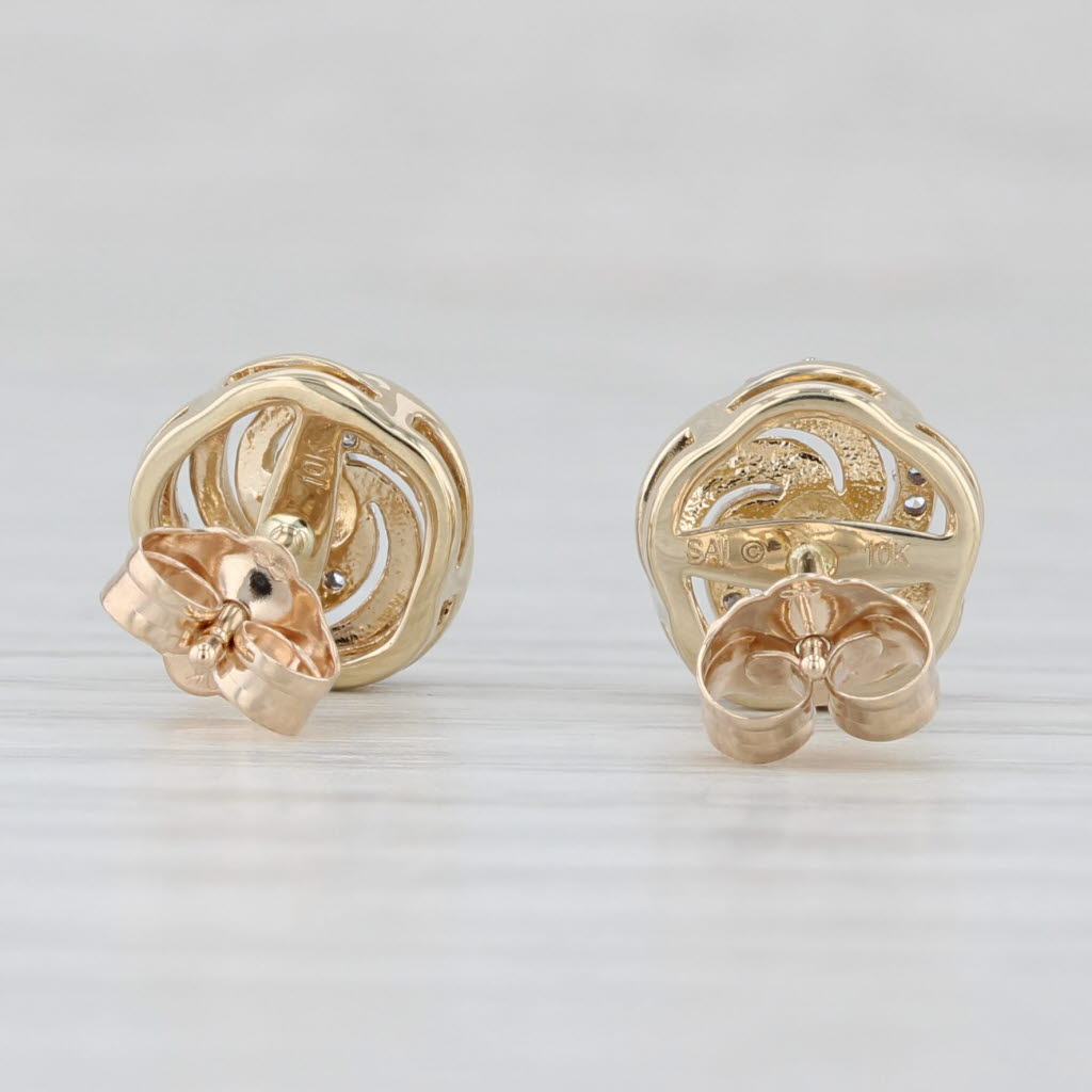 Light Gray Diamond Knot Swirl Stud Earrings 10k Yellow Gold