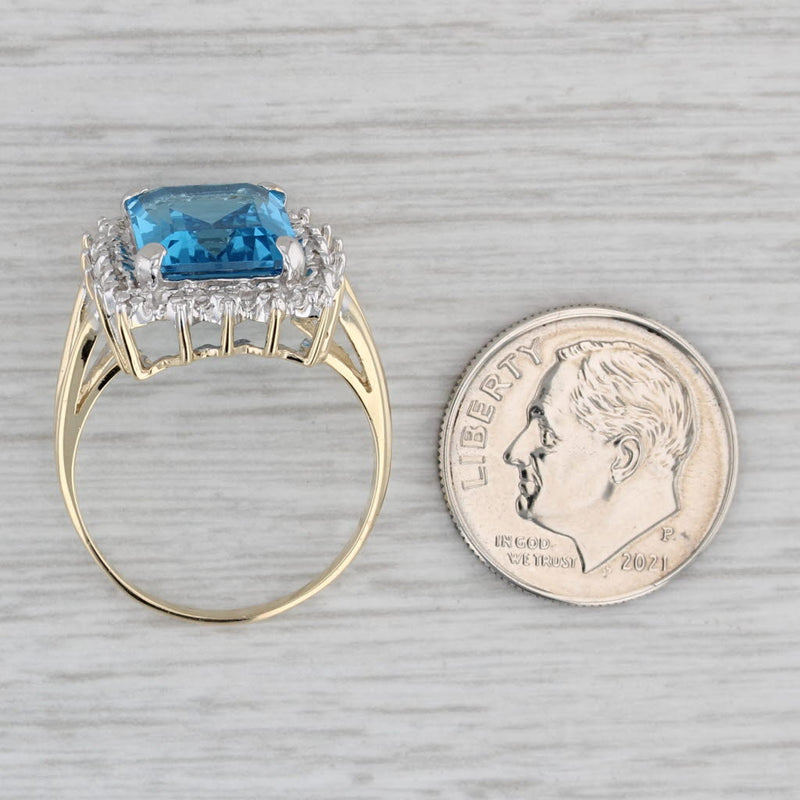 5.88ctw Blue Topaz Diamond Halo Ring 10k Yellow Gold Size 7.75
