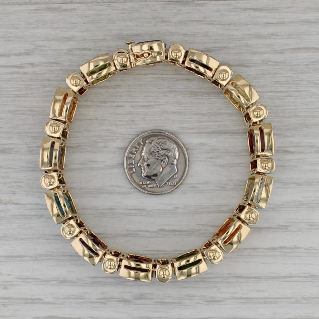 26.98ctw Gemstone Tennis Bracelet 14k Gold Peridot Citrine Topaz Amethyst Aqua
