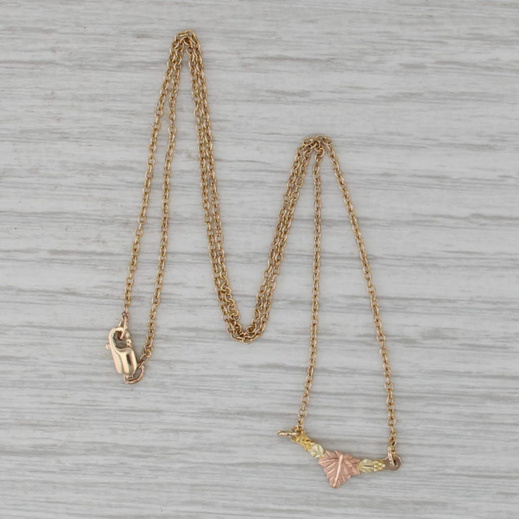 Landstroms Black Hills Gold Leaf Necklace 10k Yellow Rose Green Gold 15.75"