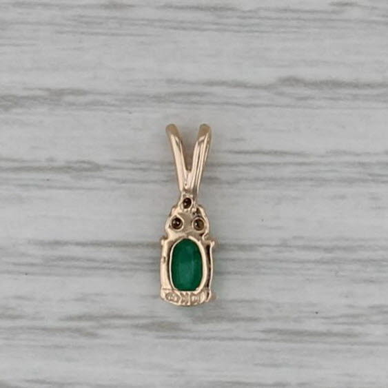 0.52ctw Oval Emerald Diamond Pendant 10k Yellow Gold Small Drop
