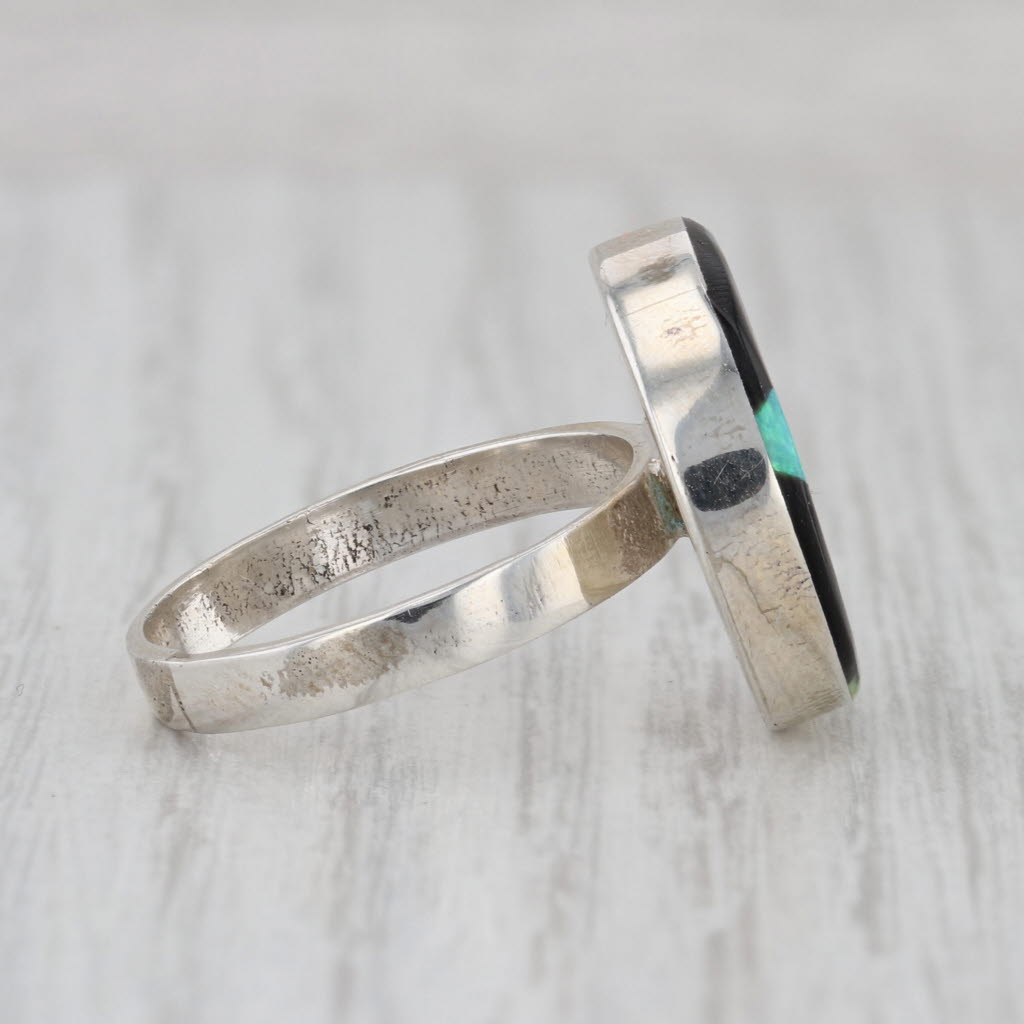 Capricorn Sheep Star Sign Ring Stone Mosaic Resin Sterling Silver Size 7.75-8