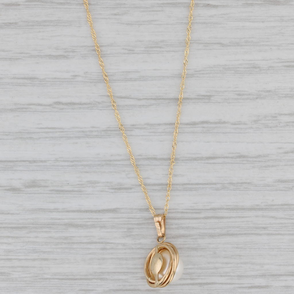 Gray New Cultured Pearl Pendant Necklace 10k Yellow Gold 18" Rope Chain