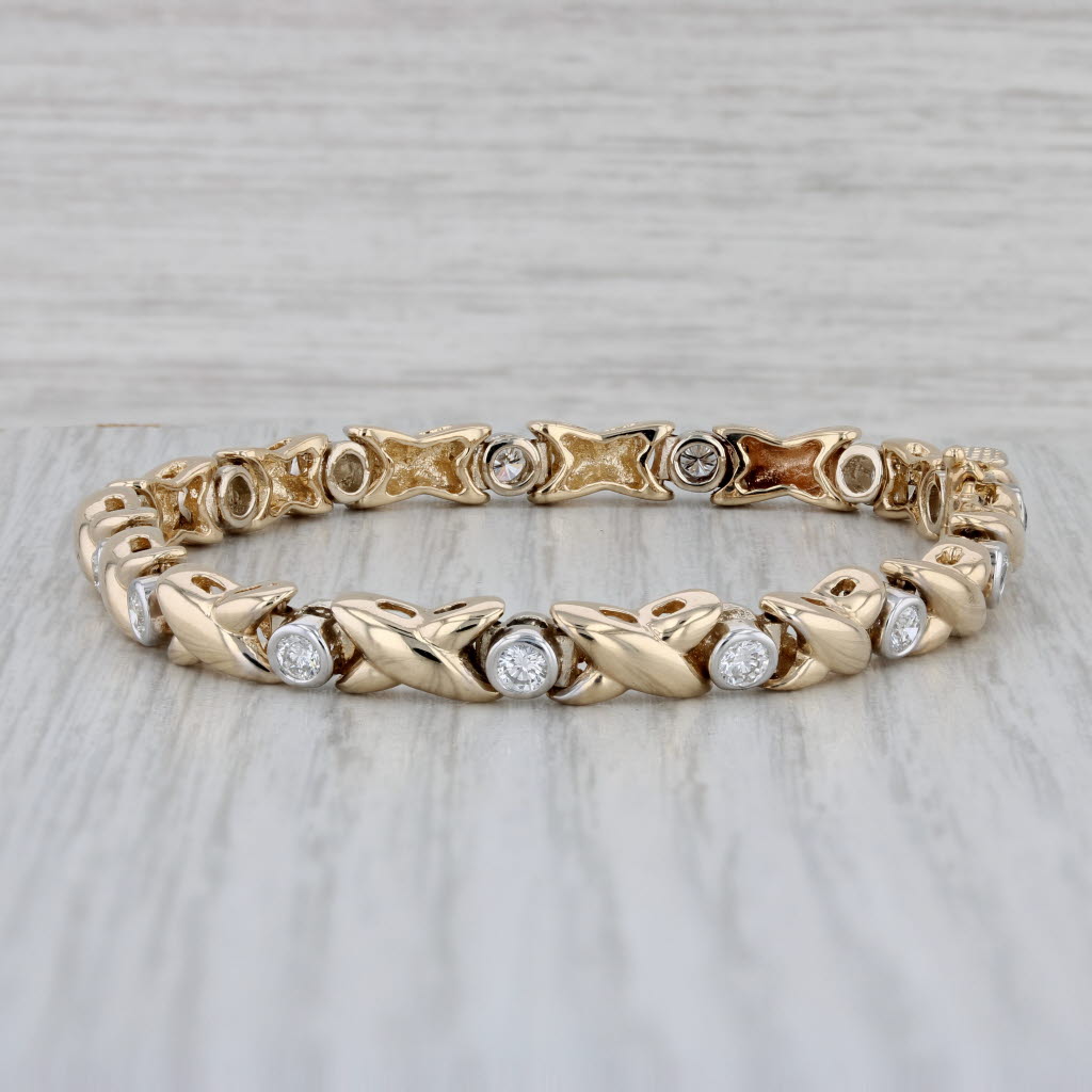 Gray 2ctw Diamond XO Bracelet 14k Yellow Gold 7" 5.6mm