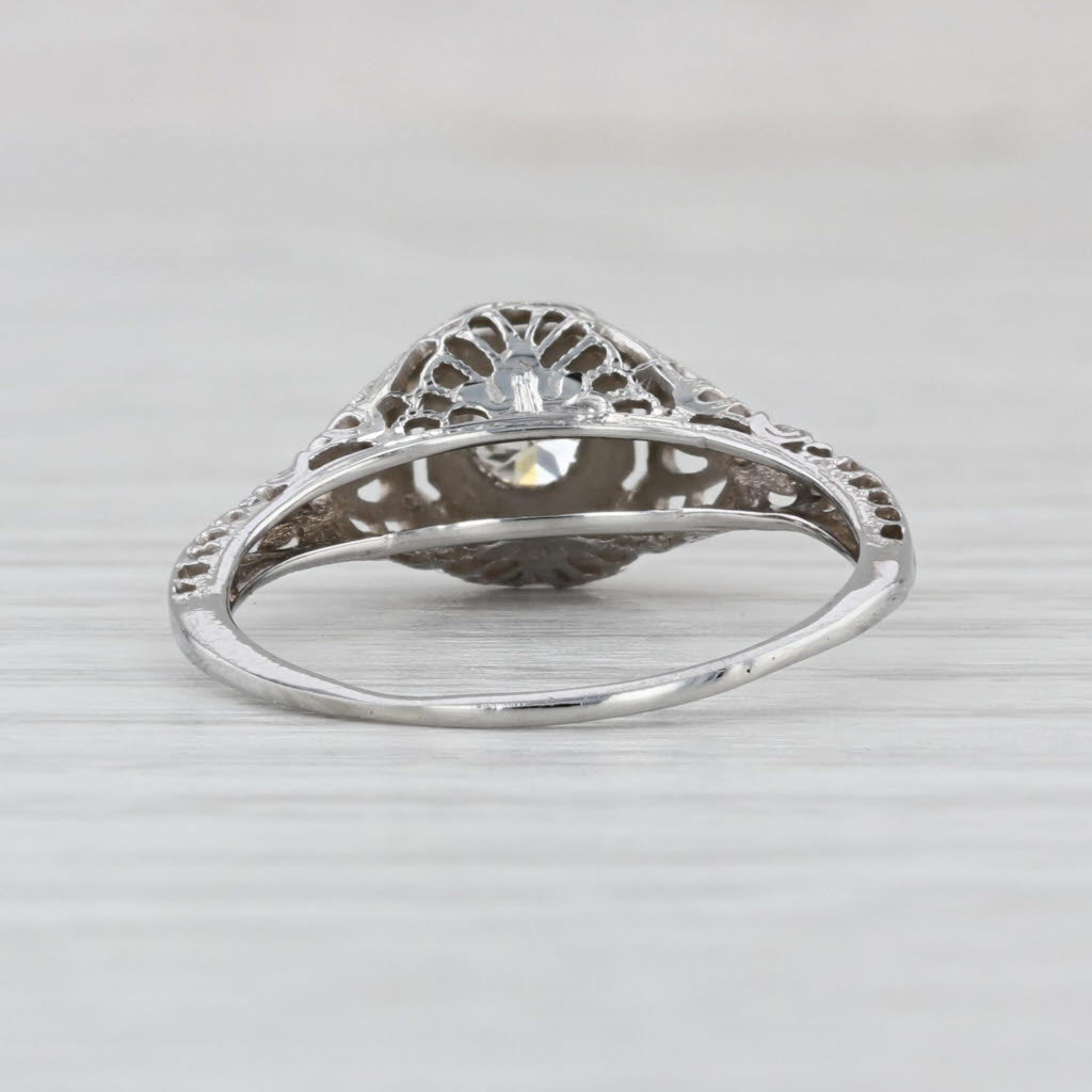 Art Deco 0.25ct Diamond Solitaire Engagement Ring 18k White Gold Floral Filigree