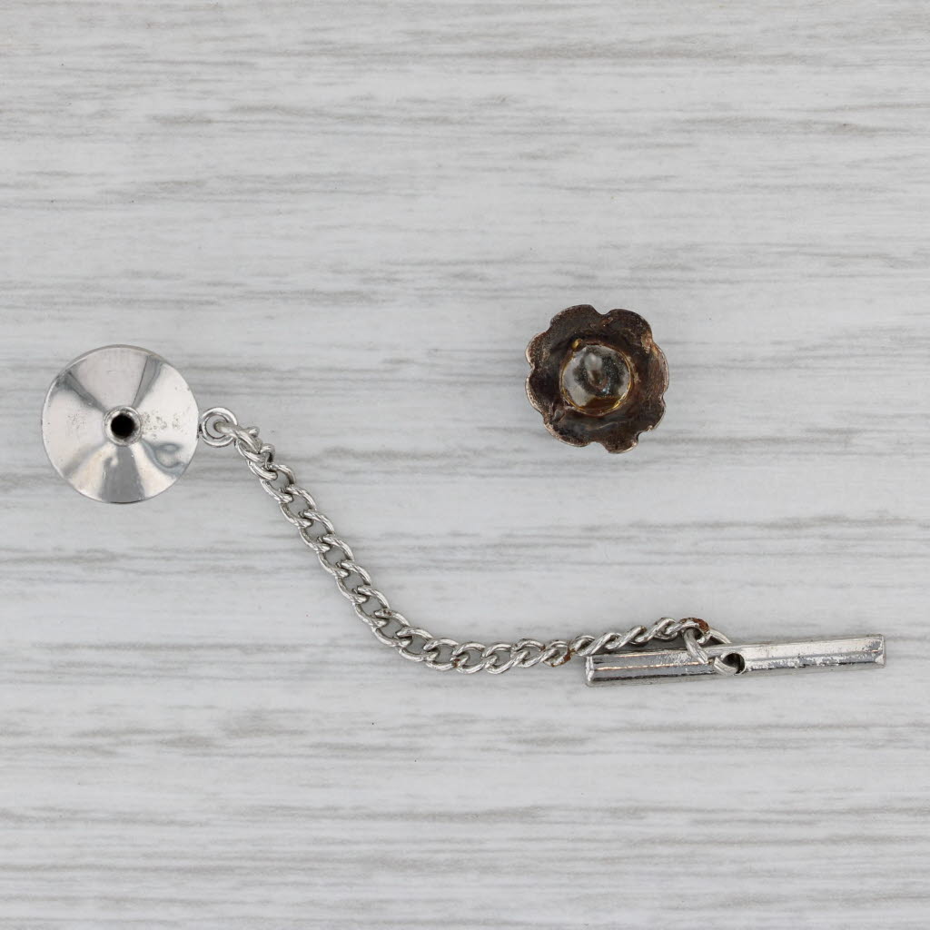 Gray Vintage Turquoise Tie Tac Pin Sterling Silver Handmade Indian New Old Stock