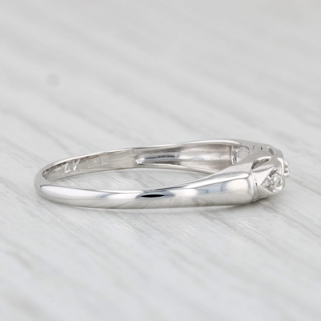 Light Gray Vintage Diamond Ring 14k White Gold Size 6.5 Stackable Wedding Band