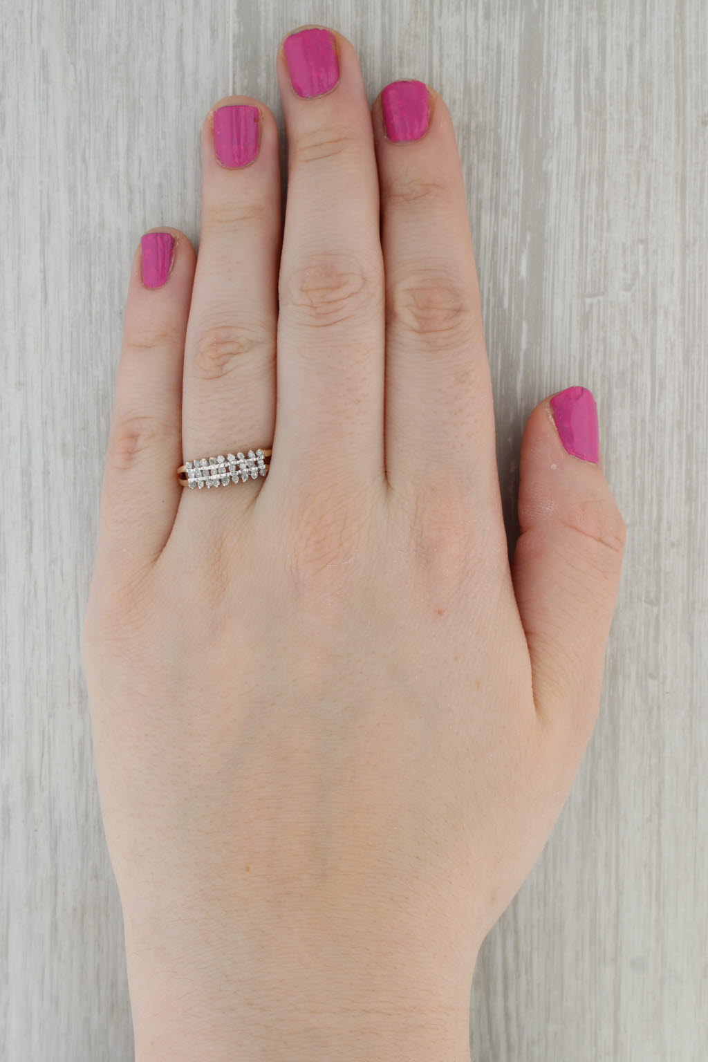 Dark Gray 0.16ctw Diamond Ring 10k Yellow Gold Tiered Pyramid Style Size 7.75 Stackable