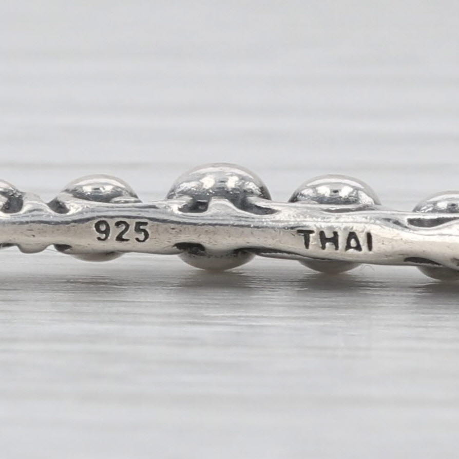 Ornate Bead Accented Bangle Bracelet Sterling Silver 8.25" 3.2mm Stackable