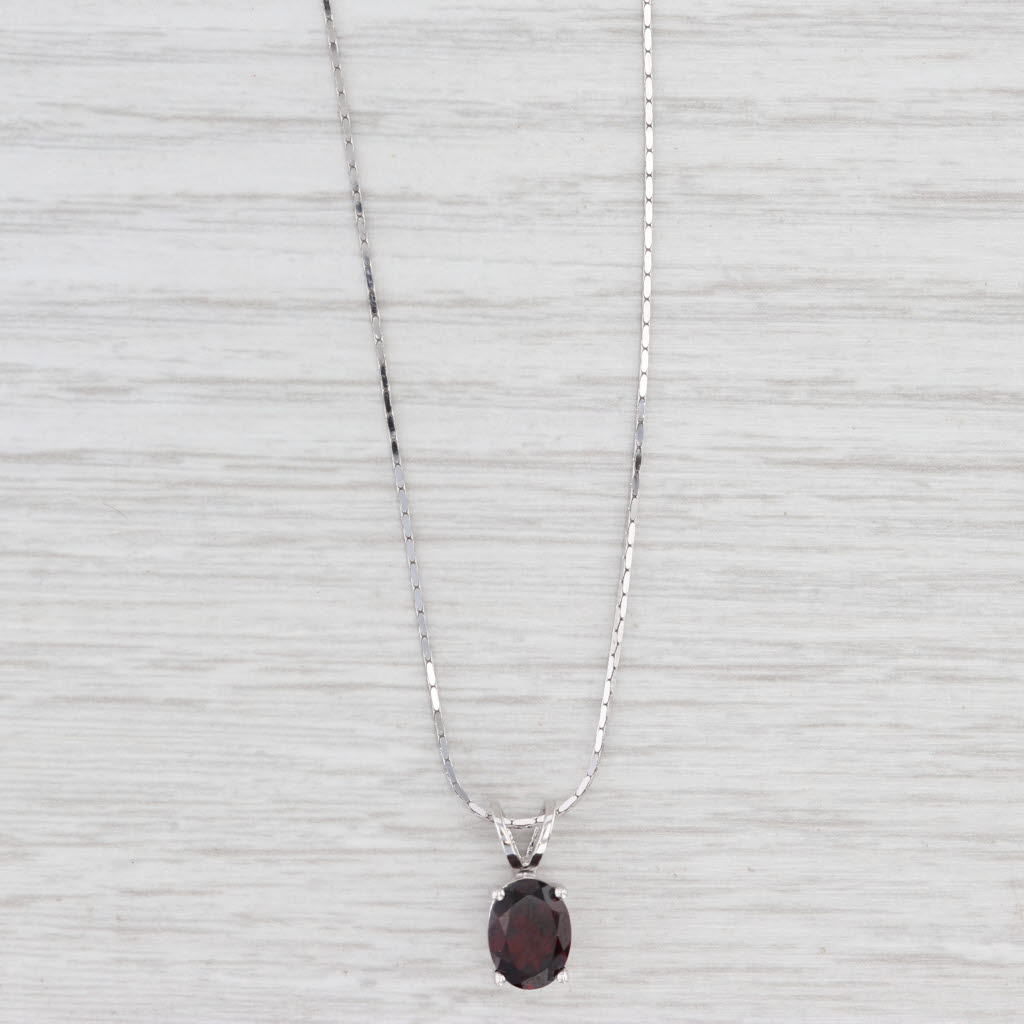 Light Gray 1.40ct Oval Garnet Solitaire Pendant Necklace 14k White Gold 16" Box Chain