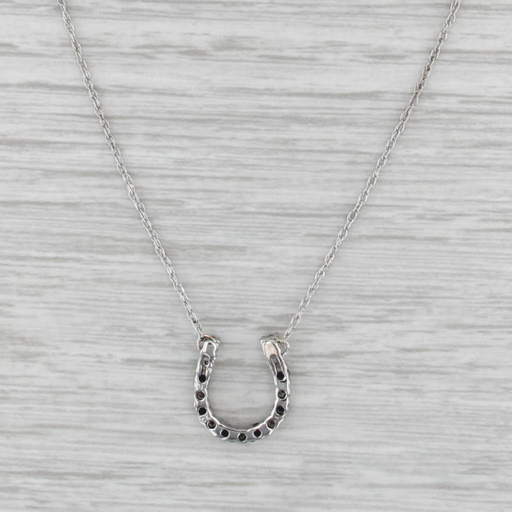 0.34ctw Blue Sapphire Diamond Horseshoe Pendant Necklace 10k White Gold 17.5"
