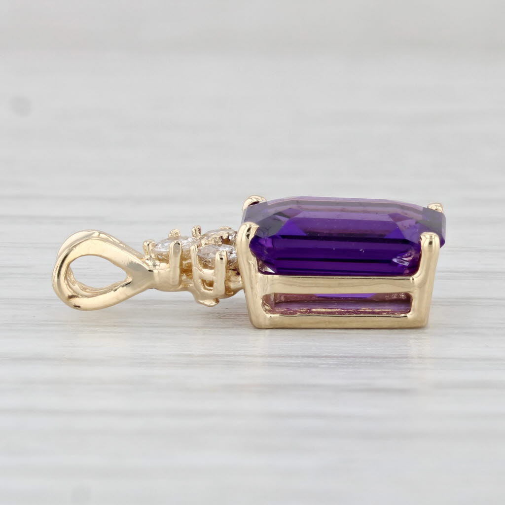 Light Gray 3.30ctw Amethyst Diamond Pendant 14k Yellow Gold Emerald Cut Drop