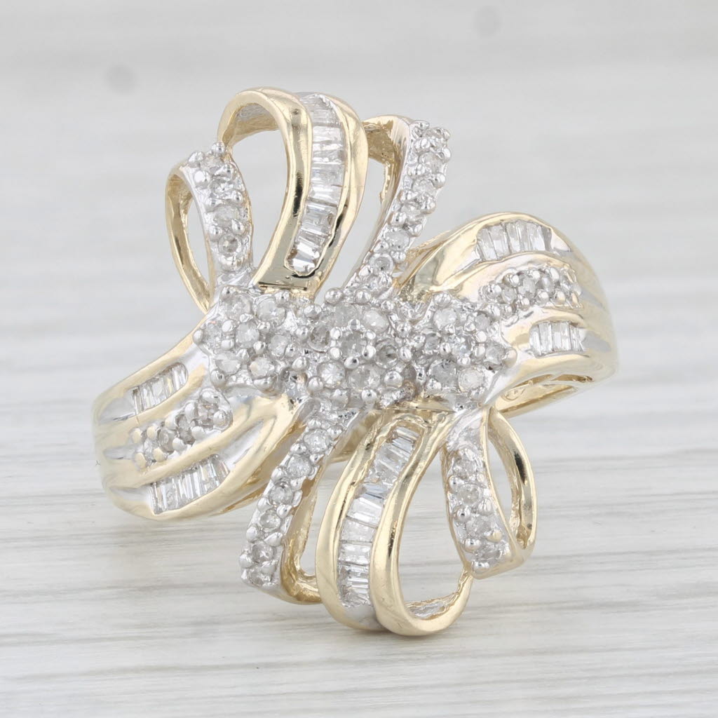 Light Gray 0.44ctw Diamond Bow Cocktail Ring 10k Yellow Gold Size 7.25
