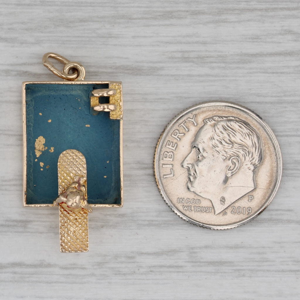 Gray Girl on Diving Board at Pool Charm 14k Yellow Gold Figural Vintage