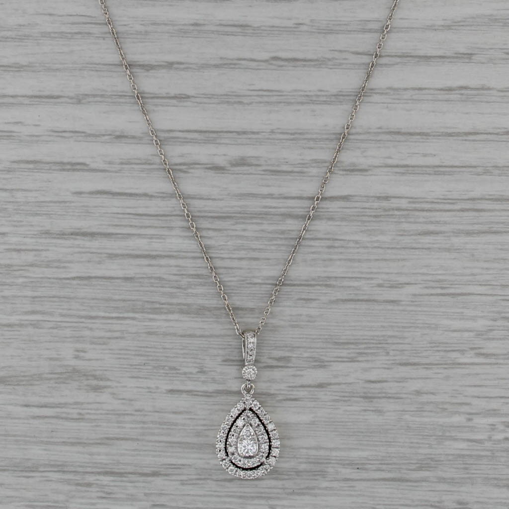 Neil Lane 0.43ctw Diamond Halo Teardrop Pendant Necklace 14k White Gold 22.25"