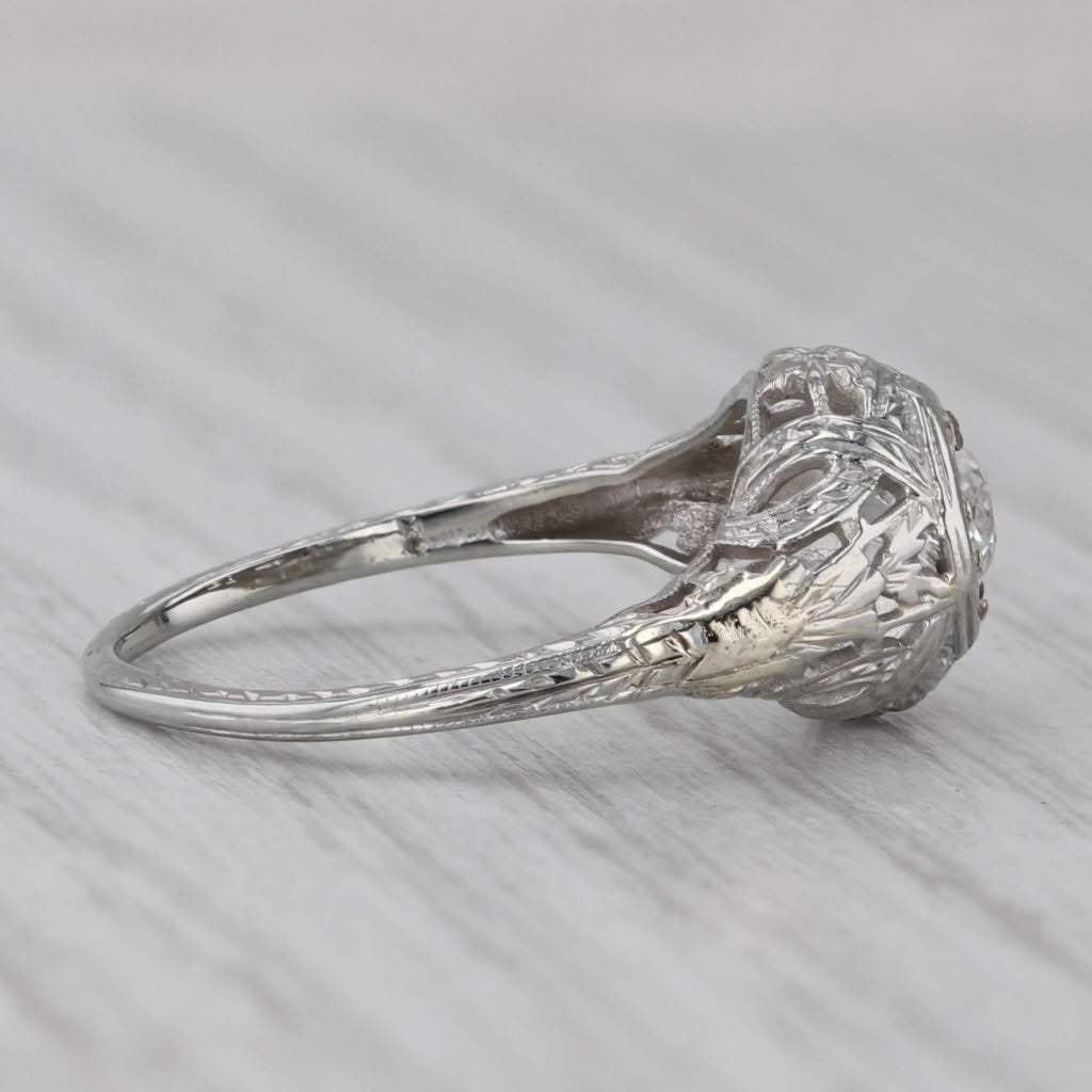 Gray Art Deco 0.33ct Diamond Engagement Ring 18k White Gold Size 6.5 Old European