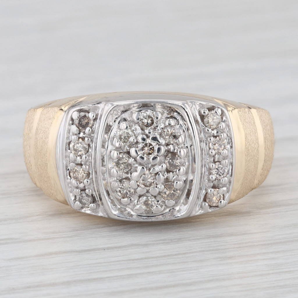 Light Gray Men's 0.40ctw Diamond Cluster Ring 10k White Yellow Gold Size 12.75