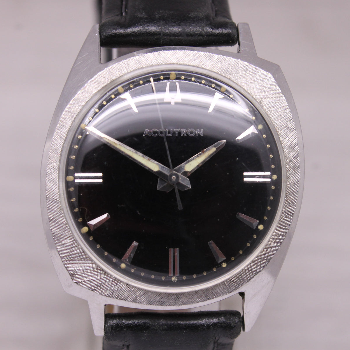 Vintage 1966 Bulova Accutron 214 Asymetric Steel Tuning Fork Watch Black Dial