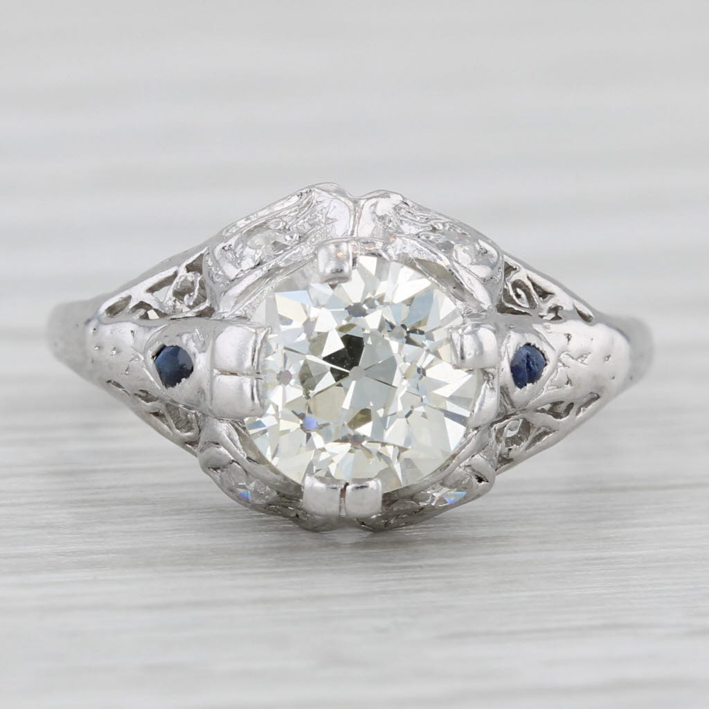Light Gray 1.46ctw Old Euro Diamond Lab Created Sapphire Art Deco Engagement Ring 18k Gold