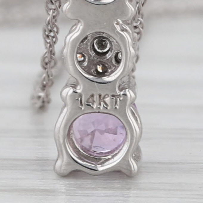 0.77ctw Pink Sapphire Diamond Journey 3-Stone Pendant Necklace 14k White Gold