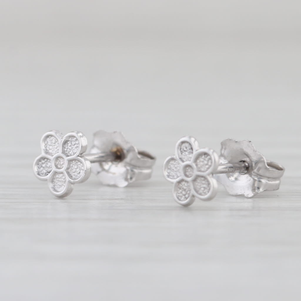 Small Flower Stud Earrings 14k White Gold Floral Studs