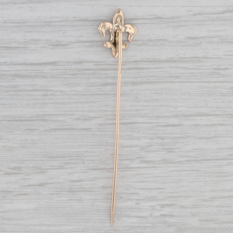 Antique 10k Yellow Gold Stick Pin Fleur De Lis Seed Pearl Accents