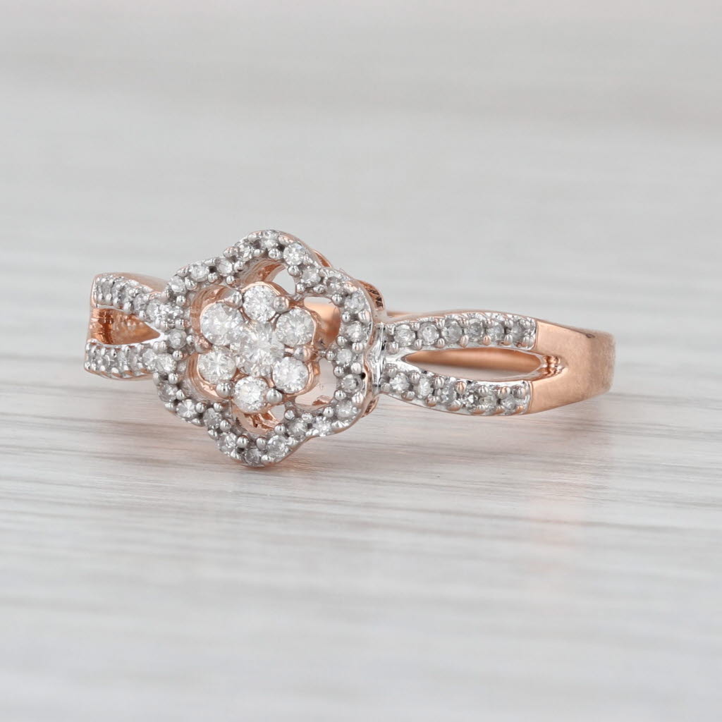 0.25ctw Diamond Flower Cluster Engagement Ring 10k Rose Gold Size 8