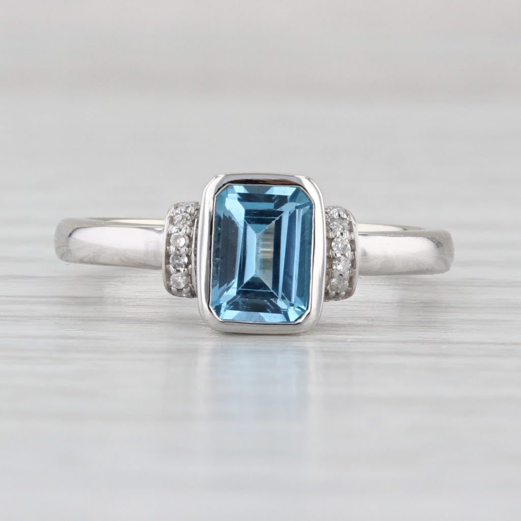 1.34ctw Emerald Cut Blue Topaz Diamond Ring 10k White Gold Size 7.25