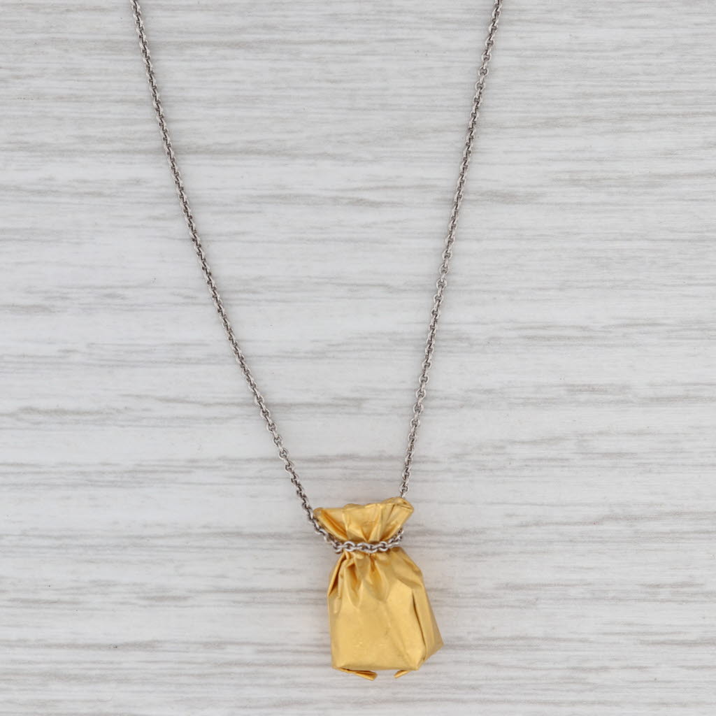 24k Gold Bag Pendant Platinum Necklace 17" Cable Chain