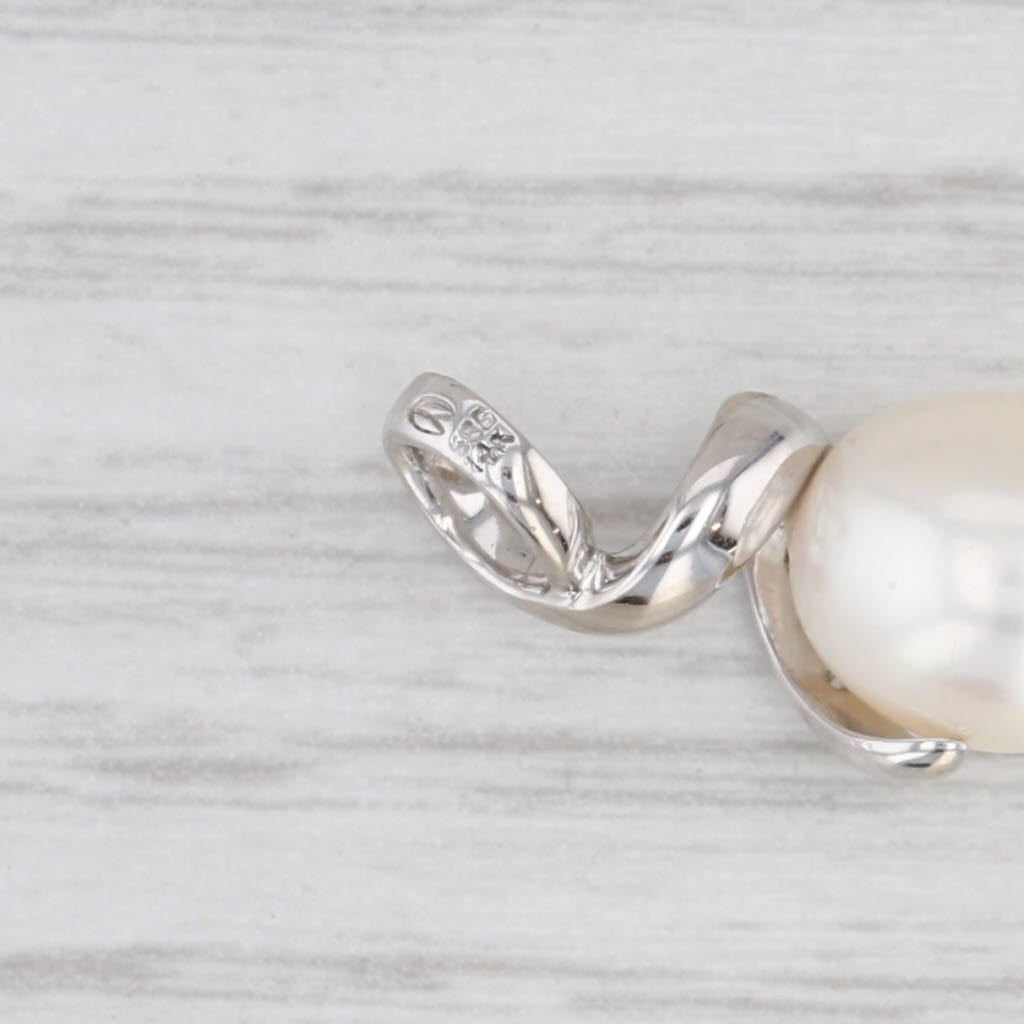 Light Gray Cultured Pearl Diamond Pendant 14k White Gold Drop
