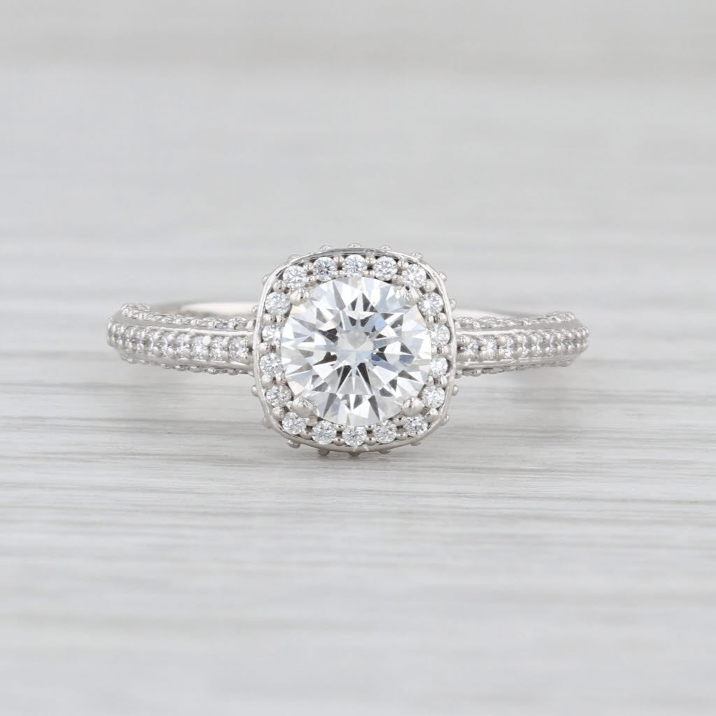 IGI 1.38ctw Lab Grown Diamond Halo Engagement Ring Platinum Size 5.5 FVS1