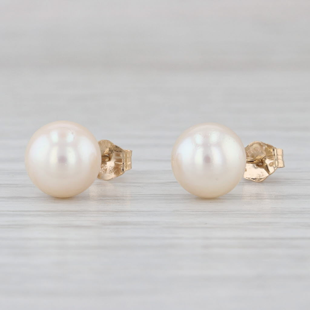 Cultured Pearl Stud Earrings 14k Yellow Gold 7.6mm Studs