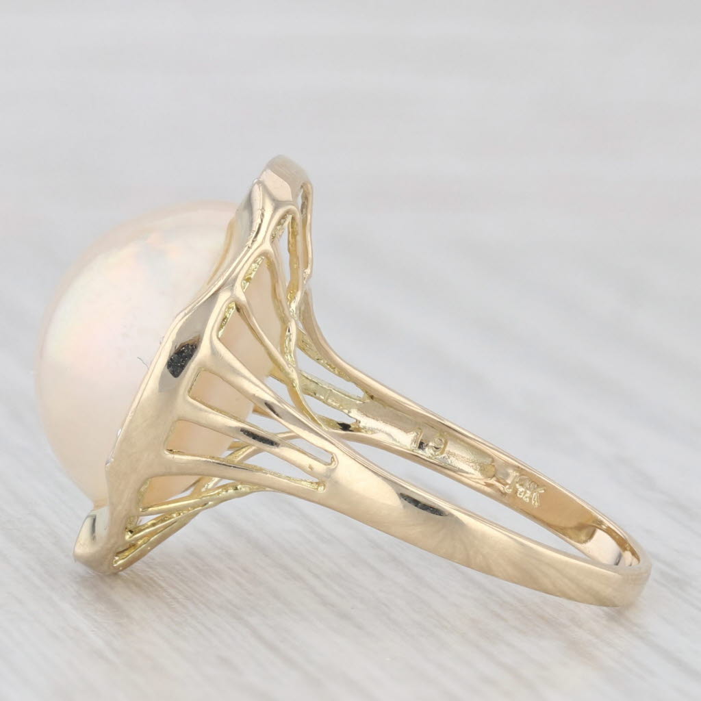 Light Gray Mabe Pearl Diamond Ring 14k Yellow Gold Size 6.5