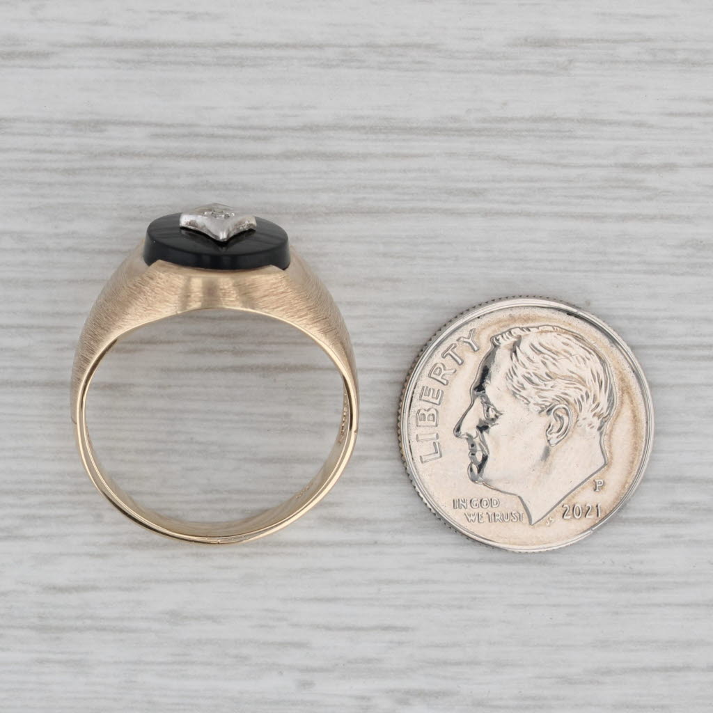 Gray Vintage Onyx Diamond Signet Ring 10k Yellow Gold Size 7.5