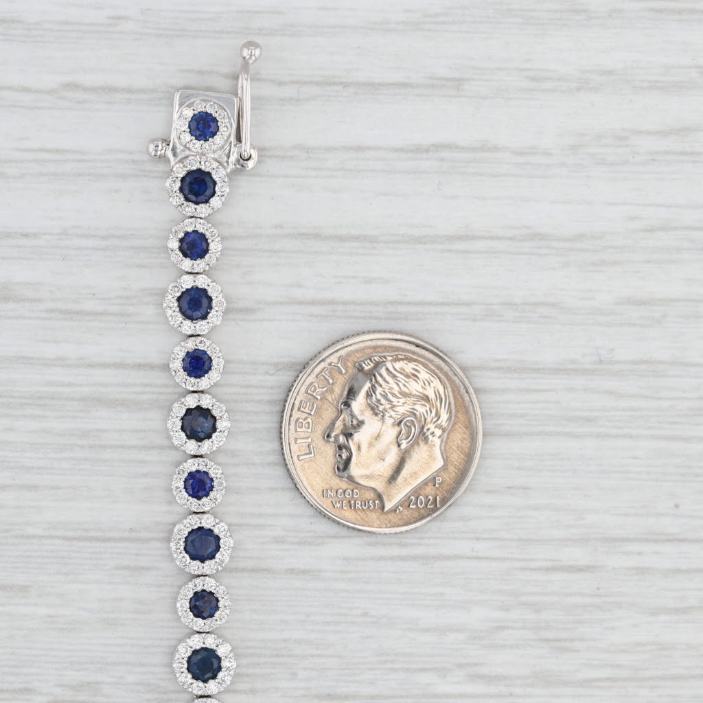 Light Gray New 6.22ctw Sapphire Diamond Halos Tennis Bracelet 14k White Gold 7.25" 5.6mm