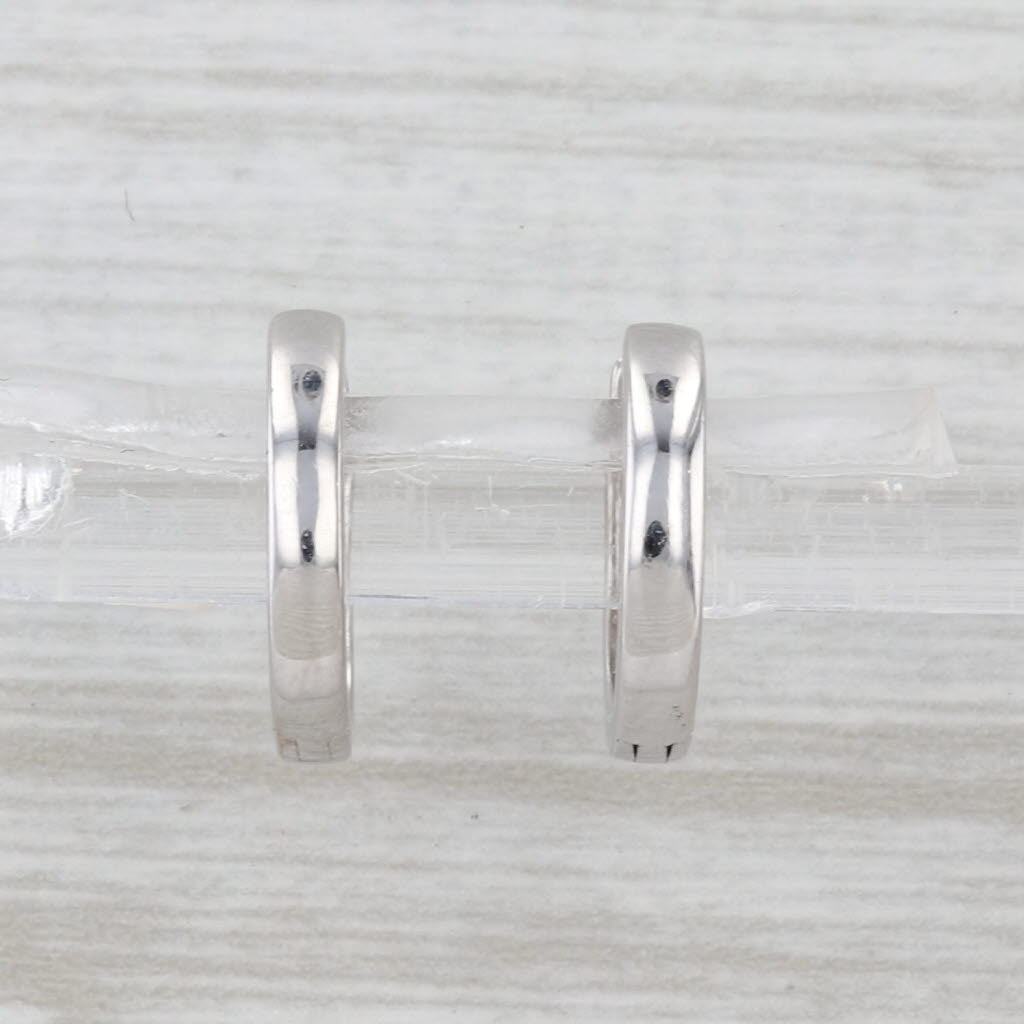 0.10ctw Diamond Hoop Huggie Earrings 14k White Gold Hinged Snap Round Hoops