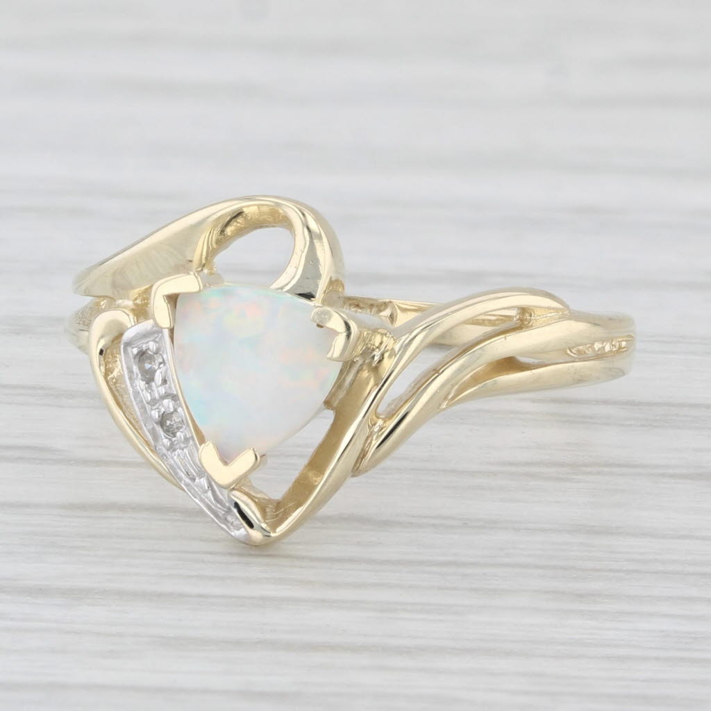 Light Gray Lab Created Opal Diamond Ring 10k Yellow Gold Size 7.25 Bypass