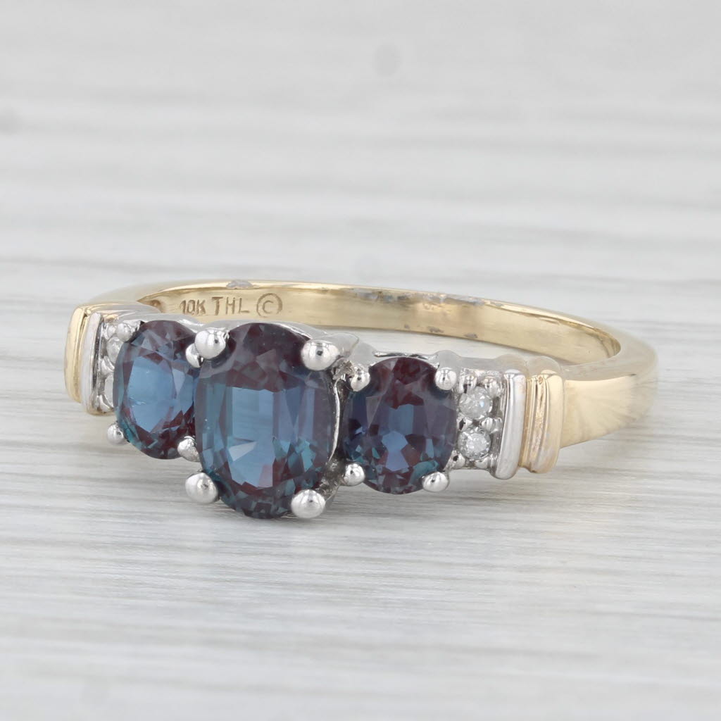Light Gray 1.80ctw Blue Lab Created Alexandrite Diamond Ring 10k Gold Sz 7.75 Oval 3-Stone