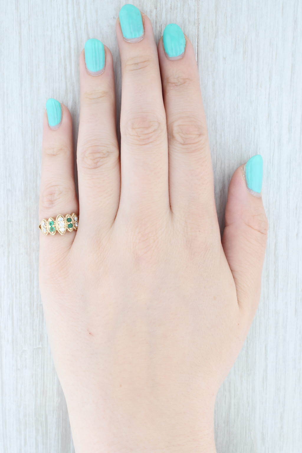 Light Gray 0.42ctw Emerald Diamond Ring 14k Yellow Gold Size 5.5 Tiered Marquise