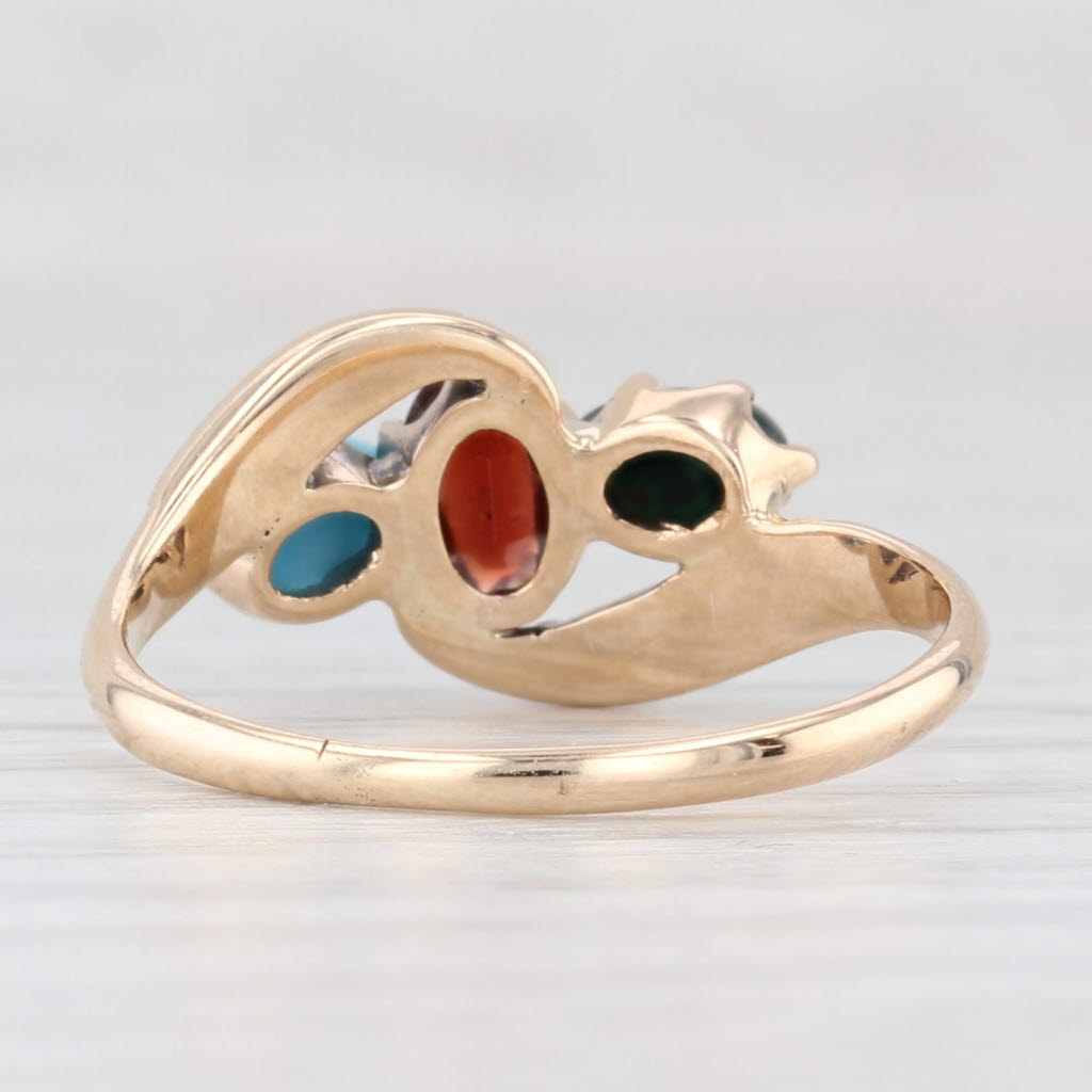 Light Gray Victorian Pearl Bloodstone Garnet Bypass Ring 10k Yellow Gold Size 6.75