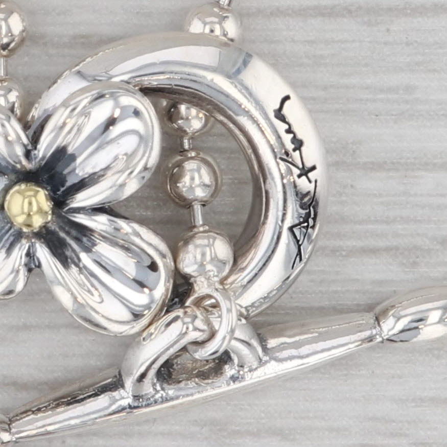 Gray Ann King Flower Toggle Clasp Sterling Silver 18k Gold 24.25" Bead Chain
